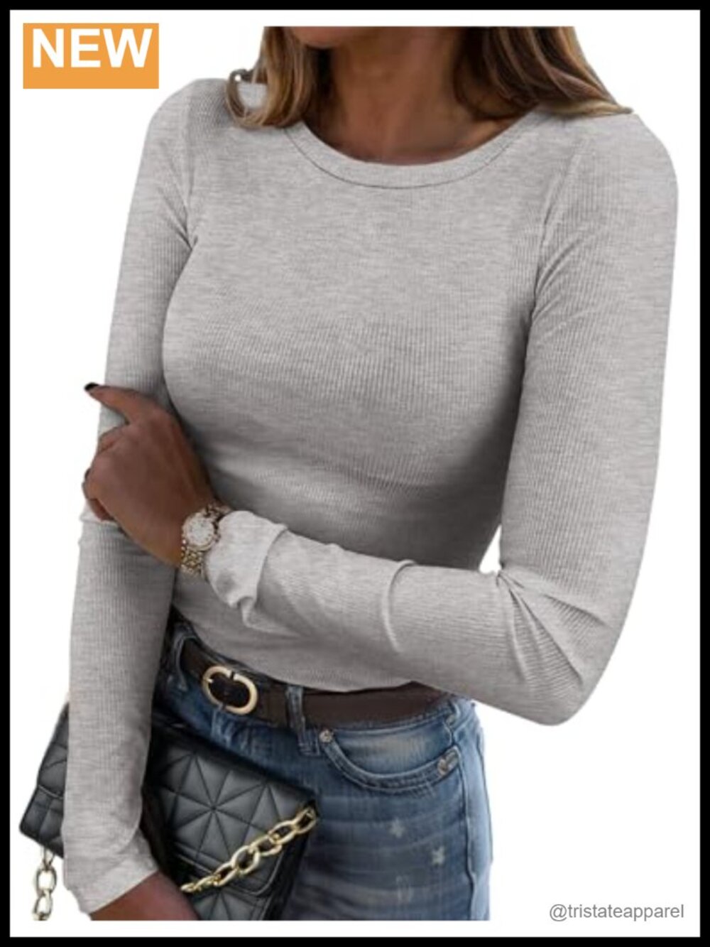 Ribbed Long Sleeve Crewneck Slim Fit Top